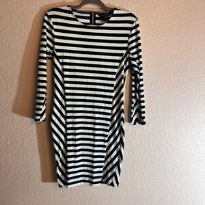 French Connection Striped Bodycon Dress Long Sleeve Career Casual 14‎